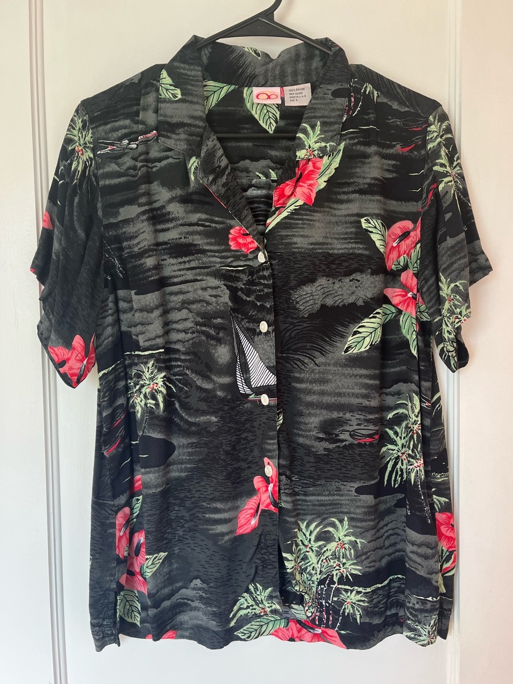 Vintage Black Tropical Print Shirt